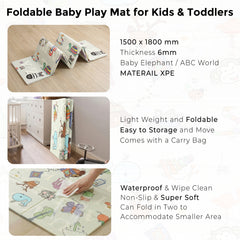 Fitness Mantra® Foldable Baby Play & Exercising Mat for Kids & Toddlers | Double-Sided Soft Cushioned Foam Floor Mat with Cartoon Print | Waterproof, Non-Toxic, BPA Free| 1500 x 1800 mm| Thickness 6mm|