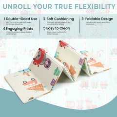Fitness Mantra® Foldable Baby Play & Exercising Mat for Kids & Toddlers | Double-Sided Soft Cushioned Foam Floor Mat with Cartoon Print | Waterproof, Non-Toxic, BPA Free| 1500 x 1800 mm| Thickness 6mm|