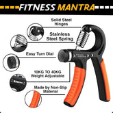 Fitness Mantra® Weight Adjustable Hight Quality Hand Gripper for Men & Women |Hand Grip|Finger Exerciser|Power Gripper|Hand Exerciser Equipment|Hand Strengtheners| Color Orange| 10KG-40KG|