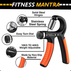 Fitness Mantra® Weight Adjustable Hight Quality Hand Gripper for Men & Women |Hand Grip|Finger Exerciser|Power Gripper|Hand Exerciser Equipment|Hand Strengtheners| Color Bhagwa| 10KG-40KG|