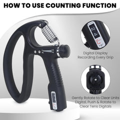 Fitness Mantra® D Shape 10KG To 100KG Weight Adjustable Professional Counter Hand Gripper| Black, D-SHAPE|