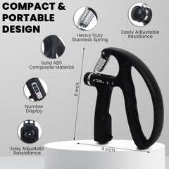 Fitness Mantra® D Shape 10KG To 100KG Weight Adjustable Professional Counter Hand Gripper| Black, D-SHAPE|