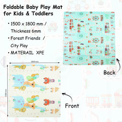 Fitness Mantra® Foldable Baby Play & Exercising Mat for Kids & Toddlers | Double-Sided Soft Cushioned Foam Floor Mat with Cartoon Print | Waterproof, Non-Toxic, BPA Free| 1500 x 1800 mm| Thickness 6mm|