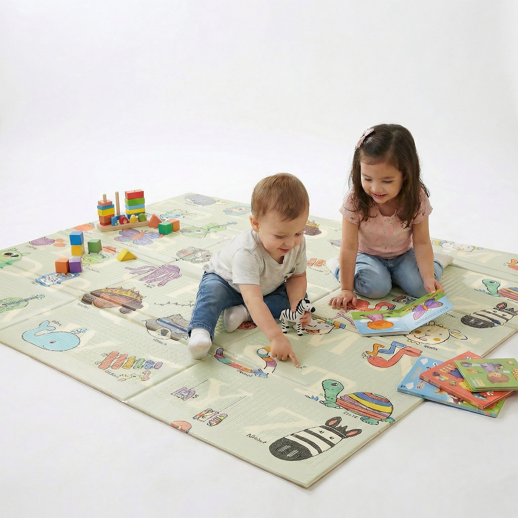 Fitness Mantra® Foldable Baby Play & Exercising Mat for Kids & Toddlers | Double-Sided Soft Cushioned Foam Floor Mat with Cartoon Print | Waterproof, Non-Toxic, BPA Free| 1500 x 1800 mm| Thickness 6mm|