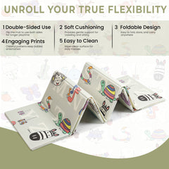 Fitness Mantra® Foldable Baby Play & Exercising Mat for Kids & Toddlers | Double-Sided Soft Cushioned Foam Floor Mat with Cartoon Print | Waterproof, Non-Toxic, BPA Free| 1500 x 1800 mm| Thickness 6mm|