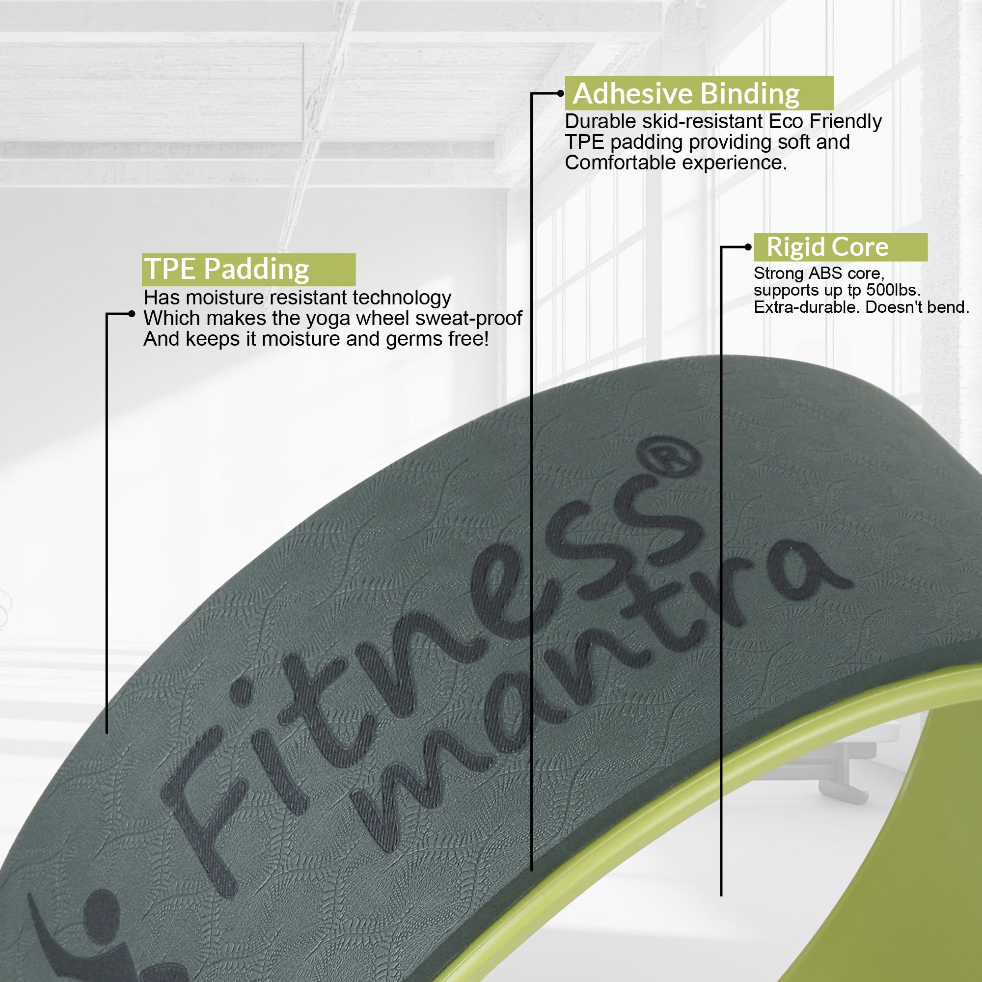 Fitness Mantra® Yoga Wheel For Men & Women| Backbends, Stretching, Exercise| Exercise Roller| Yoga Equipment| |Army + Lemon