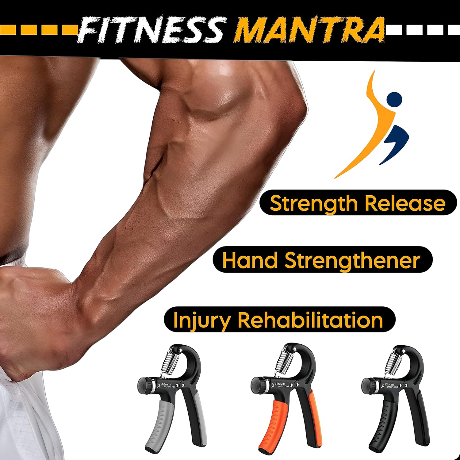 Fitness Mantra® Weight Adjustable Hight Quality Hand Gripper for Men & Women |Hand Grip|Finger Exerciser|Power Gripper|Hand Exerciser Equipment|Hand Strengtheners| Color Orange| 10KG-40KG|