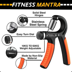 Fitness Mantra® Weight Adjustable Hight Quality Hand Gripper for Men & Women |Hand Grip|Finger Exerciser|Power Gripper|Hand Exerciser Equipment|Hand Strengtheners| Color Bhagwa| 10KG-60KG|