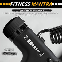Fitness Mantra® Weight Adjustable Hight Quality Hand Gripper for Men & Women |Hand Grip|Finger Exerciser|Power Gripper|Hand Exerciser Equipment|Hand Strengtheners| Color Black| 10KG-60KG|