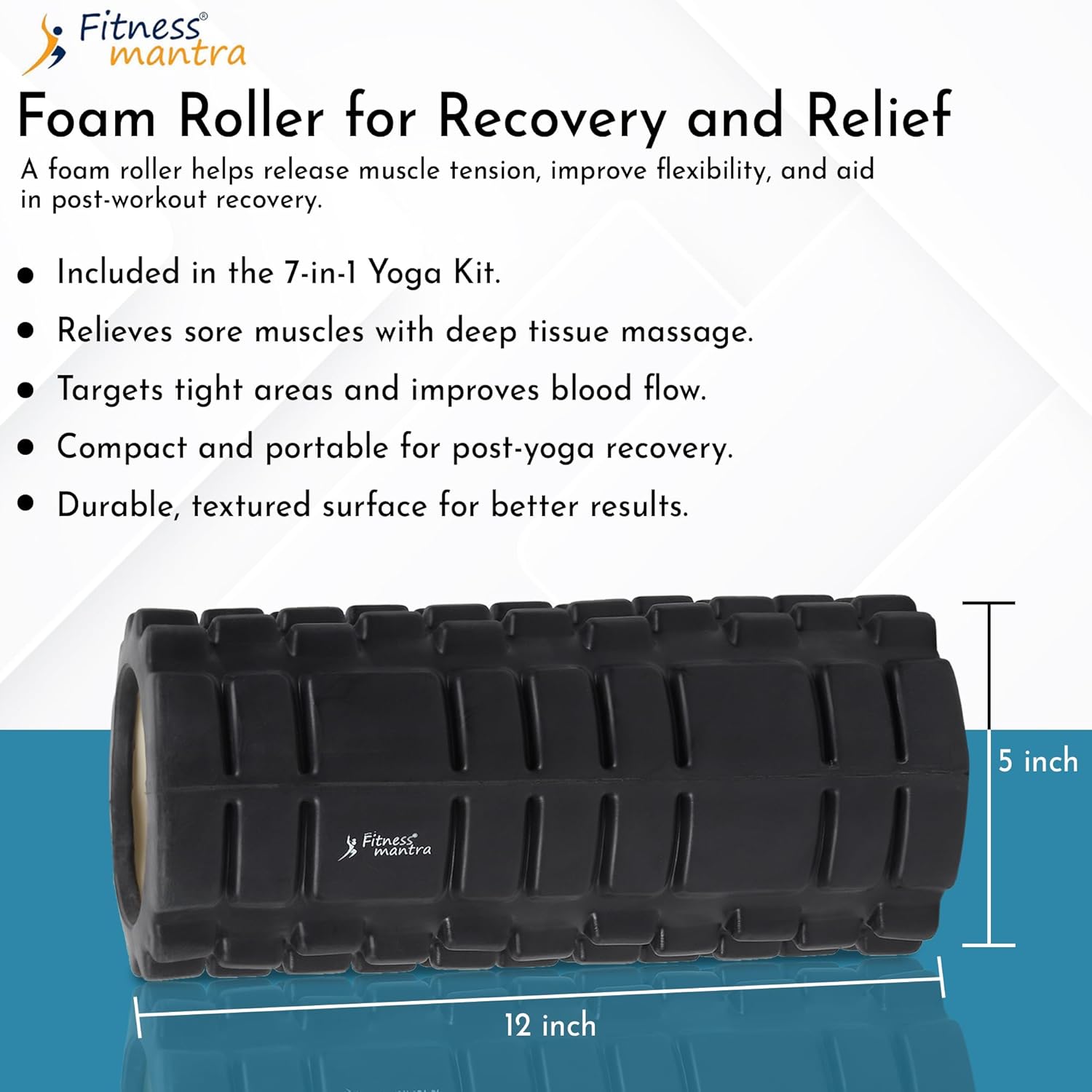 Fitness Mantra® 7 Props Yoga Kit| 1N TPE Yoga Mat, 1N Yoga Wheel, 1N Massage Roller, 1N Knee Pad, 1N Yoga Belt| 2N Yoga Bricks, 2N Elbow Pad|