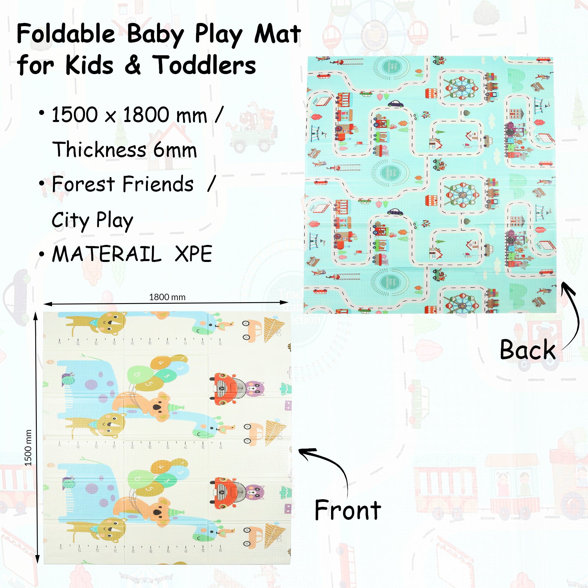 Fitness Mantra® Foldable Baby Play & Exercising Mat for Kids & Toddlers | Double-Sided Soft Cushioned Foam Floor Mat with Cartoon Print | Waterproof, Non-Toxic, BPA Free| 1500 x 1800 mm| Thickness 6mm|